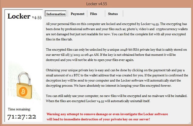 Locker ransomware screen 